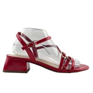 NWT Jones New York Women's Red Patent Strappy Block Heel Buckle Sandals 7.5M